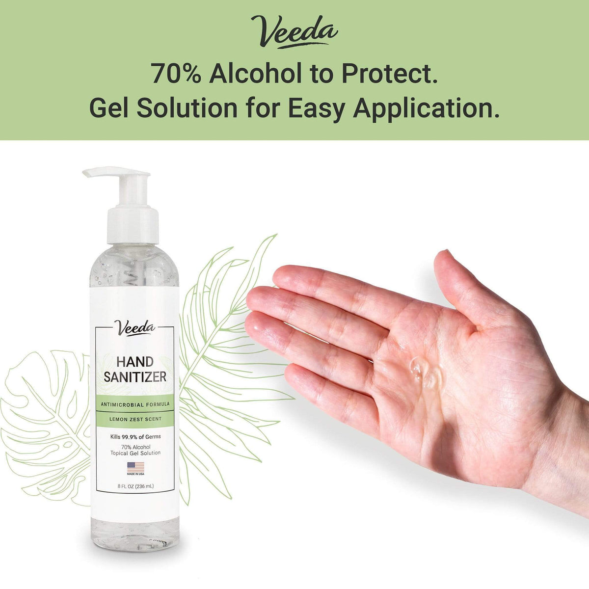 veedaincontinence 1 Bottle of Hand Sanitizer - Moisturizing Antimicrobial Formula (Made in USA)