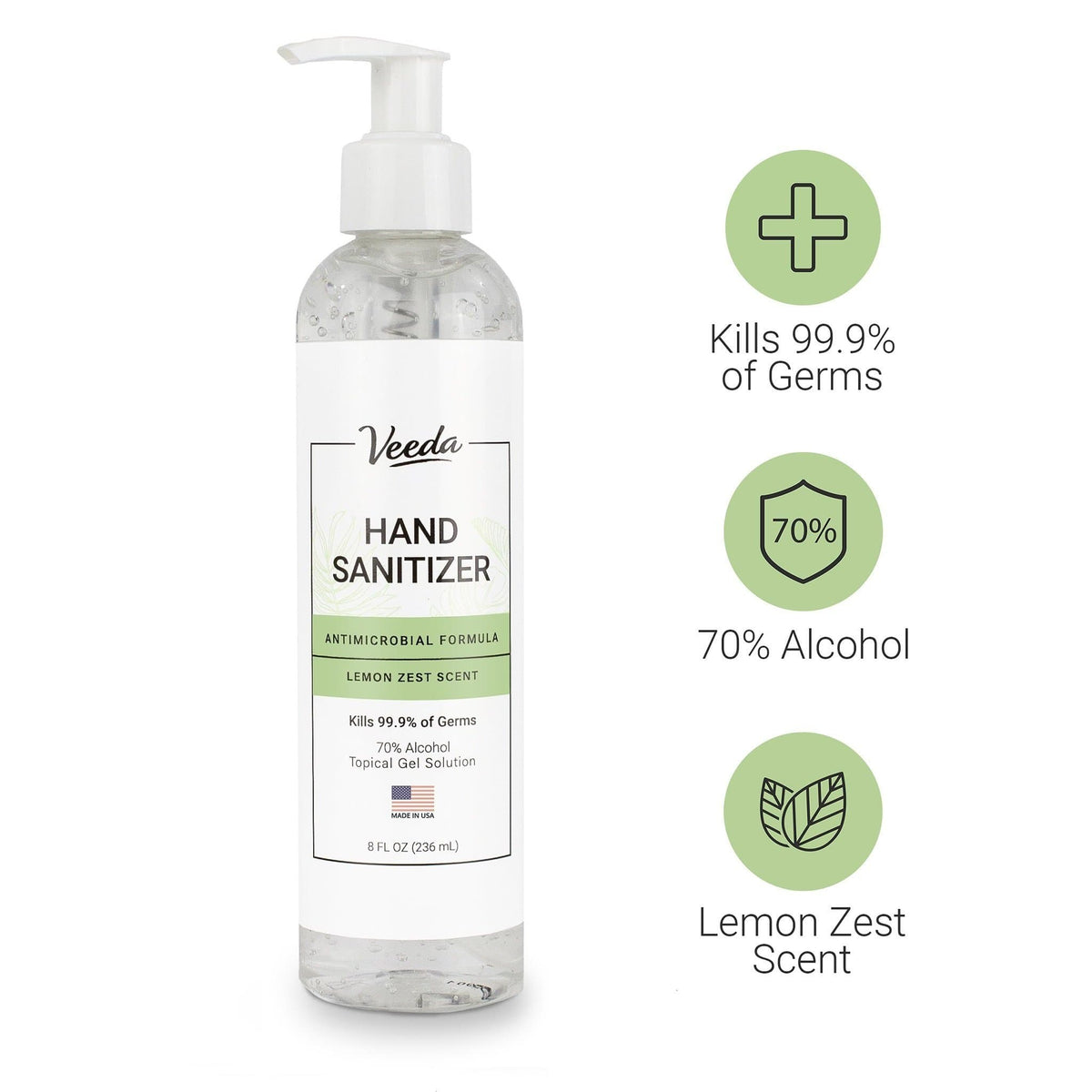 veedaincontinence 1 Bottle of Hand Sanitizer - Moisturizing Antimicrobial Formula (Made in USA)