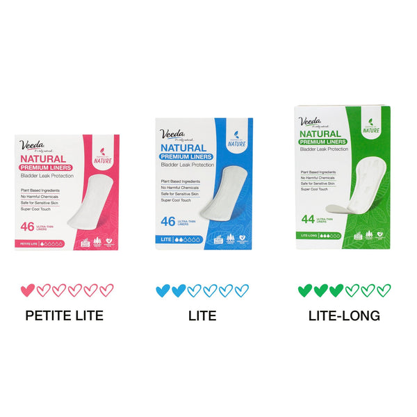 Veeda Natural Premium Ultra-thin Incontinence Liners. 3 Sizes