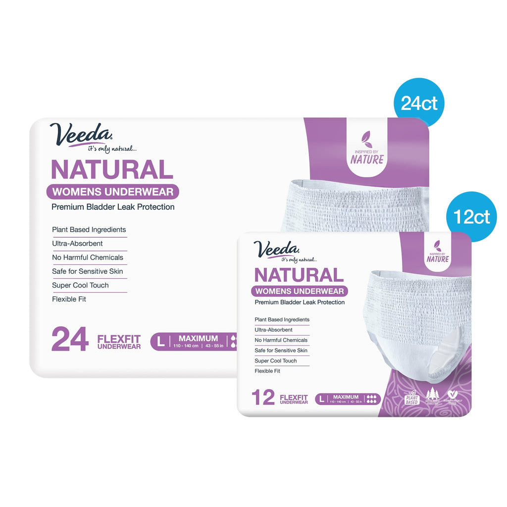 veeda incontinence underwear Large, 12 Count Natural Incontinence & Postpartum Underwear for Women