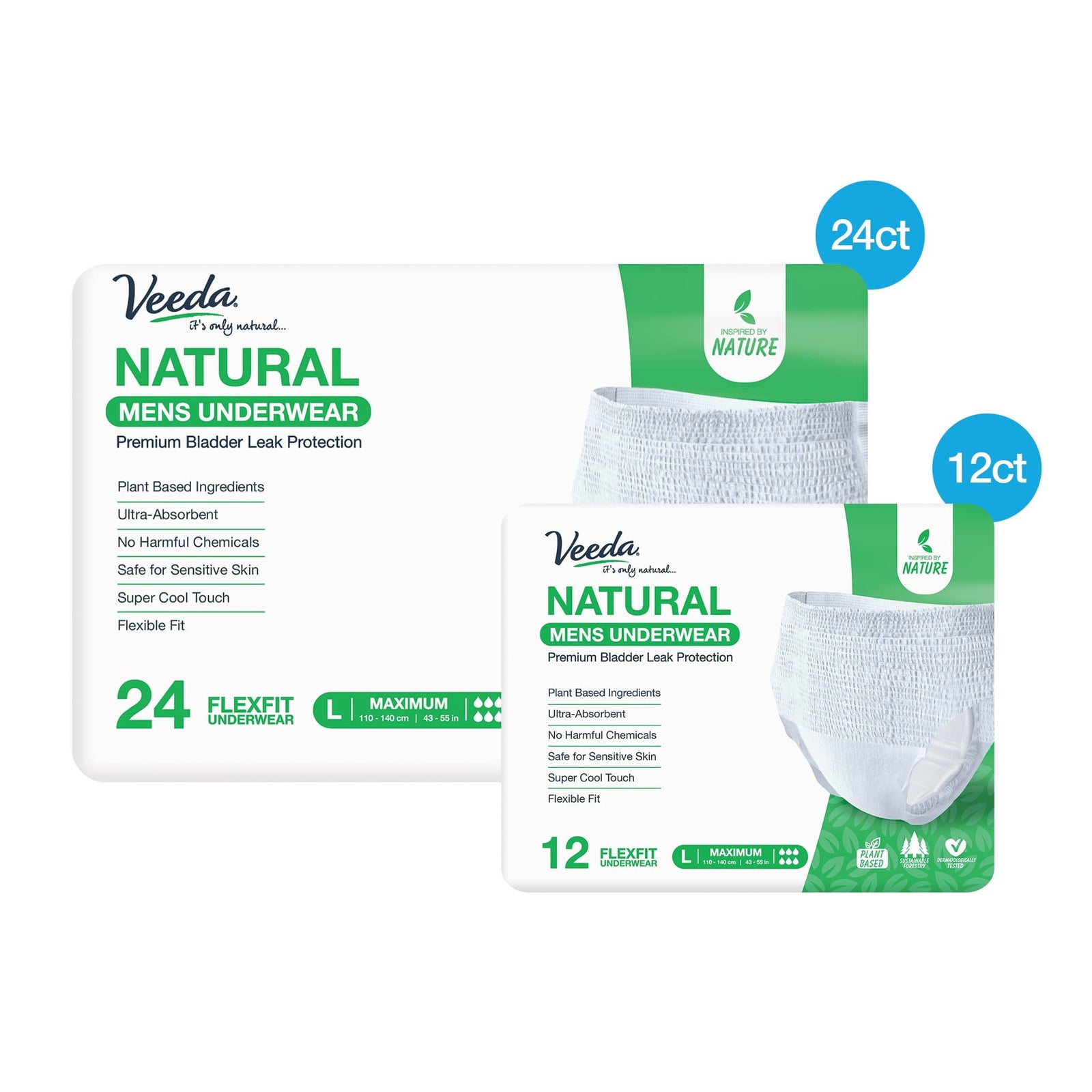 veedaincontinence underwear Large, 12 Count Natural Incontinence Underwear for Men