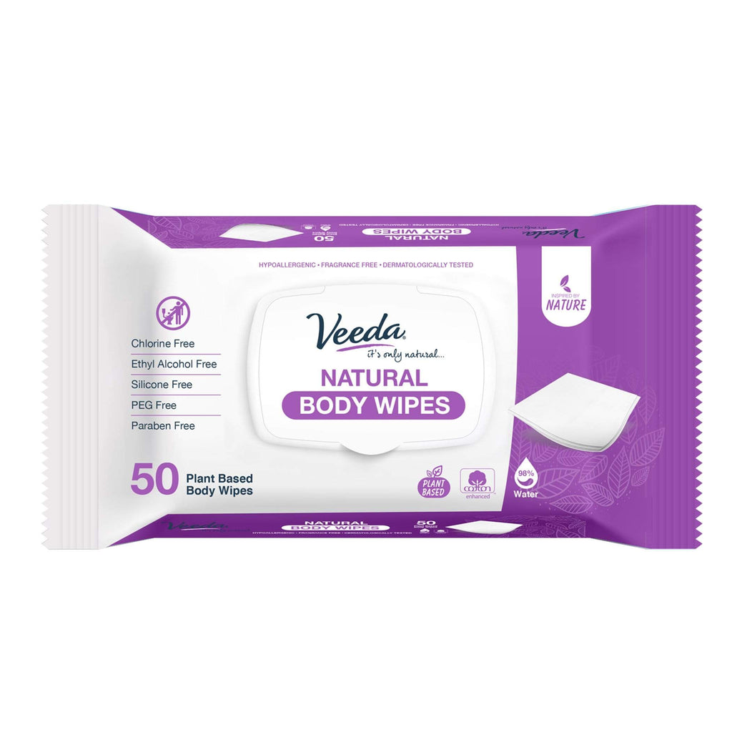 veedaincontinence wipes Cotton Wipes, 50 Count Natural Adult Cleansing/Incontinence Large Body Wipes